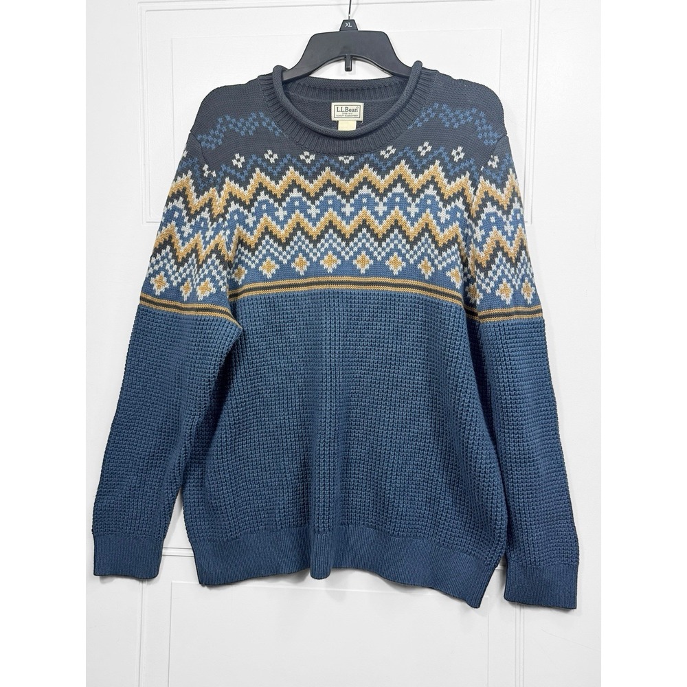 Men's‎ LL Bean XL waffle weave Multicolored pull over sweater organic cotton